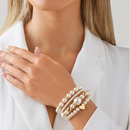 Gold Pearl Beaded Bracelet Set