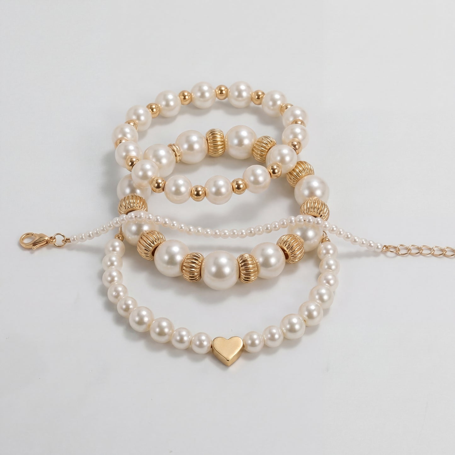 Gold Pearl Beaded Bracelet Set