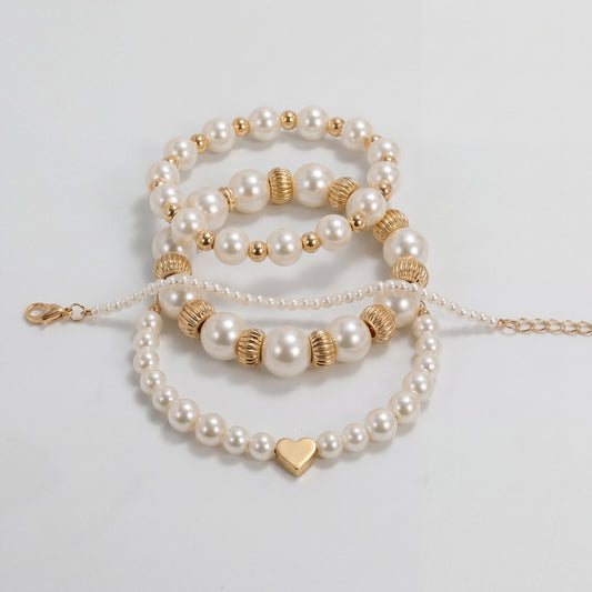Gold Pearl Beaded Bracelet Set