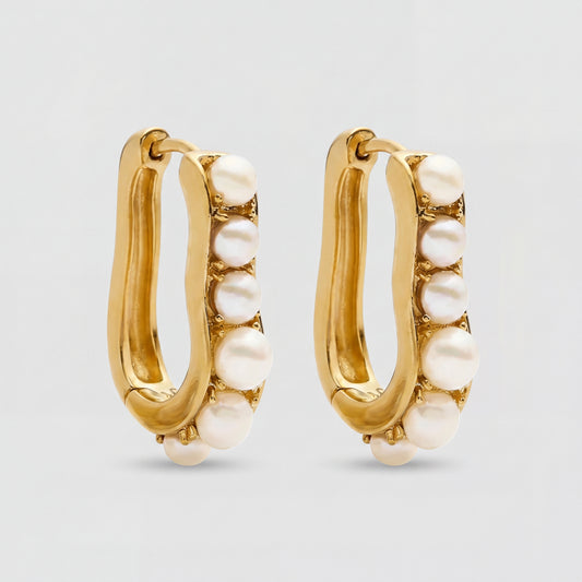 Gold Pearl Hoop Earrings