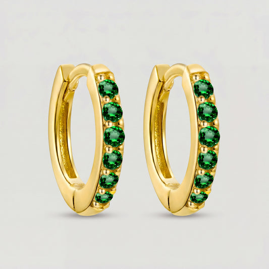 Gold Emerald Hoop Earrings