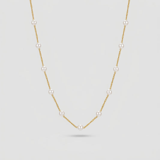 Gold Spaced Pearl Chain Necklace