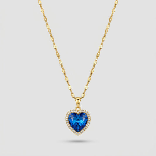Gold Sapphire Heart Necklace