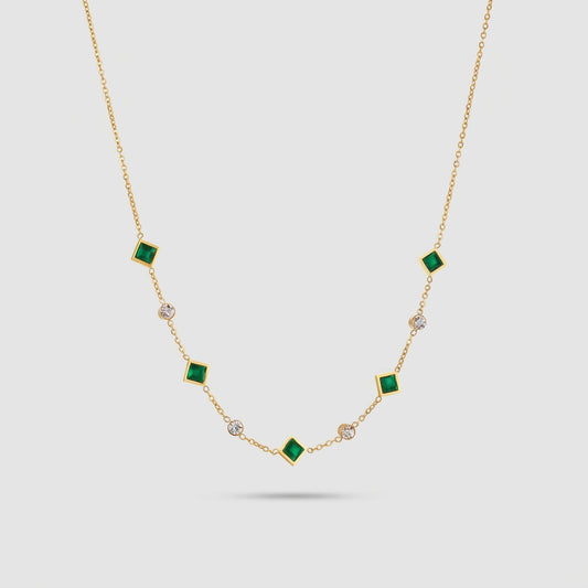 Gold Emerald Geometric Station Necklace