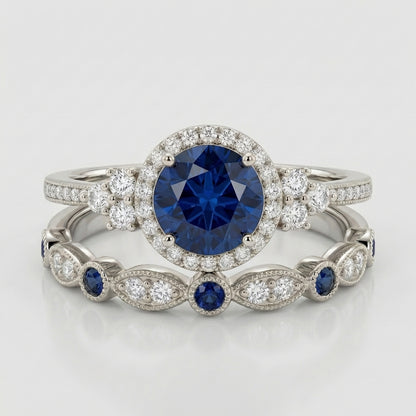 Silver Sapphire Halo Ring