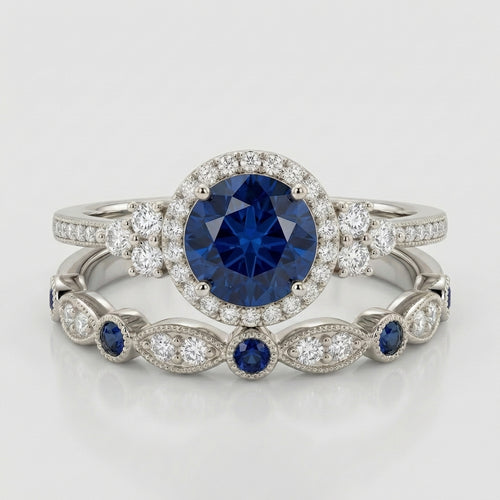 Silver Sapphire Halo Ring