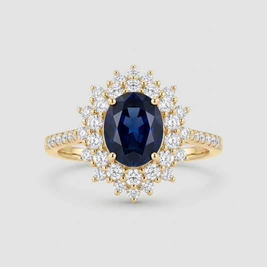 Gold Sapphire Halo Ring