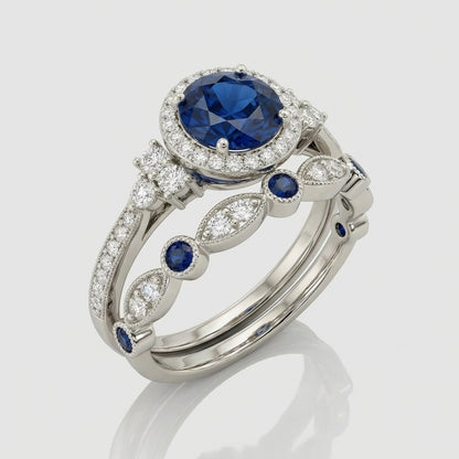 Silver Sapphire Halo Ring