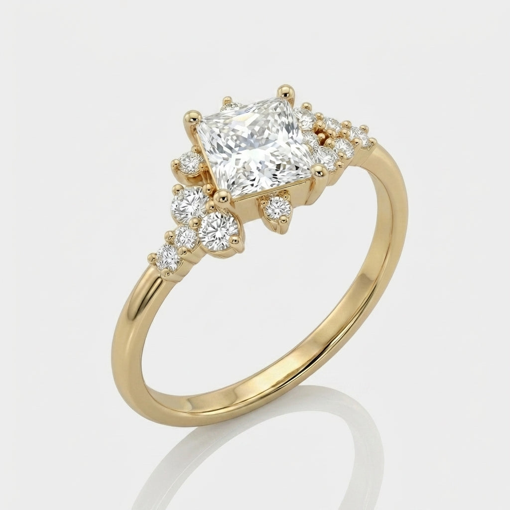 Gold Square Solitaire Ring