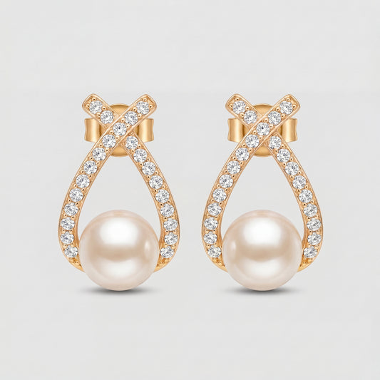 Gold Crisscross Pearl Earrings