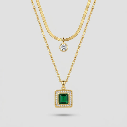 Gold Emerald Layered Necklace