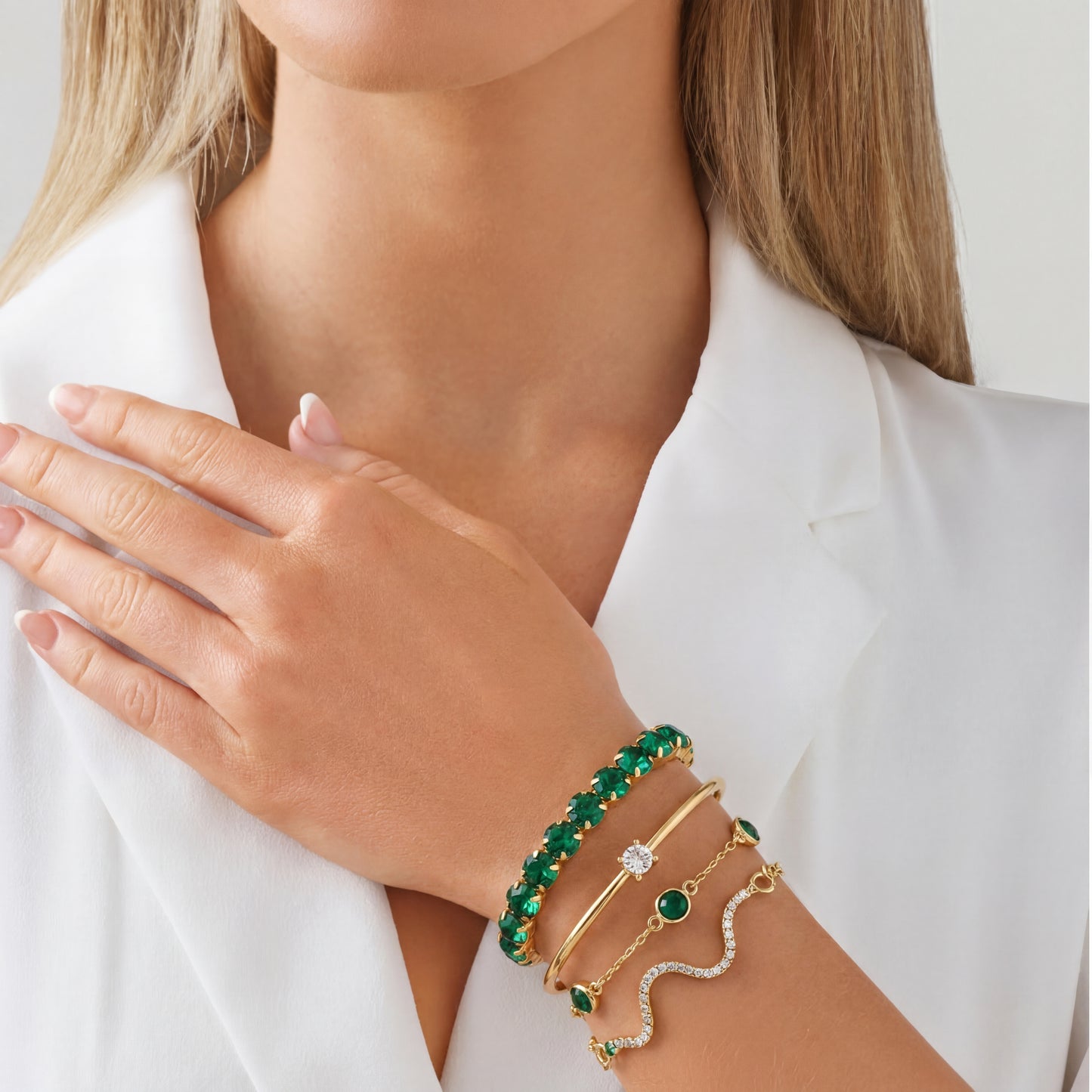 Gold Emerald Bracelet Set